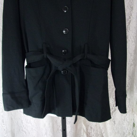 Vintage Express Tricot Knit Rich Black Jacket with Belt Size 9/10 - Picture 4 of 10